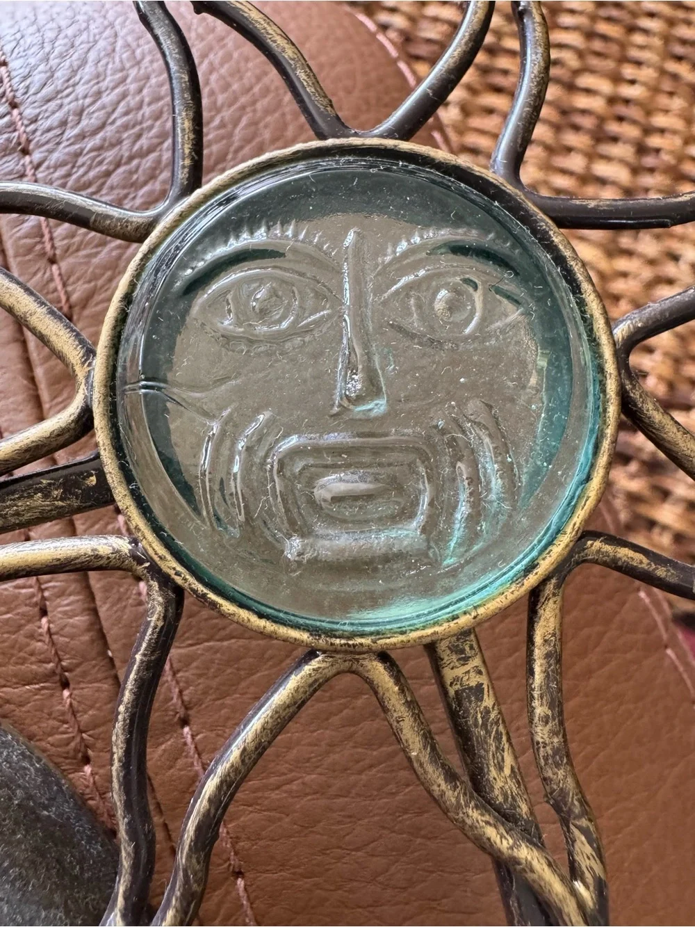 Vintage Celestial Sun Face Wall Mirror | Whimsygoth Boho Folk Art Metal/Glass